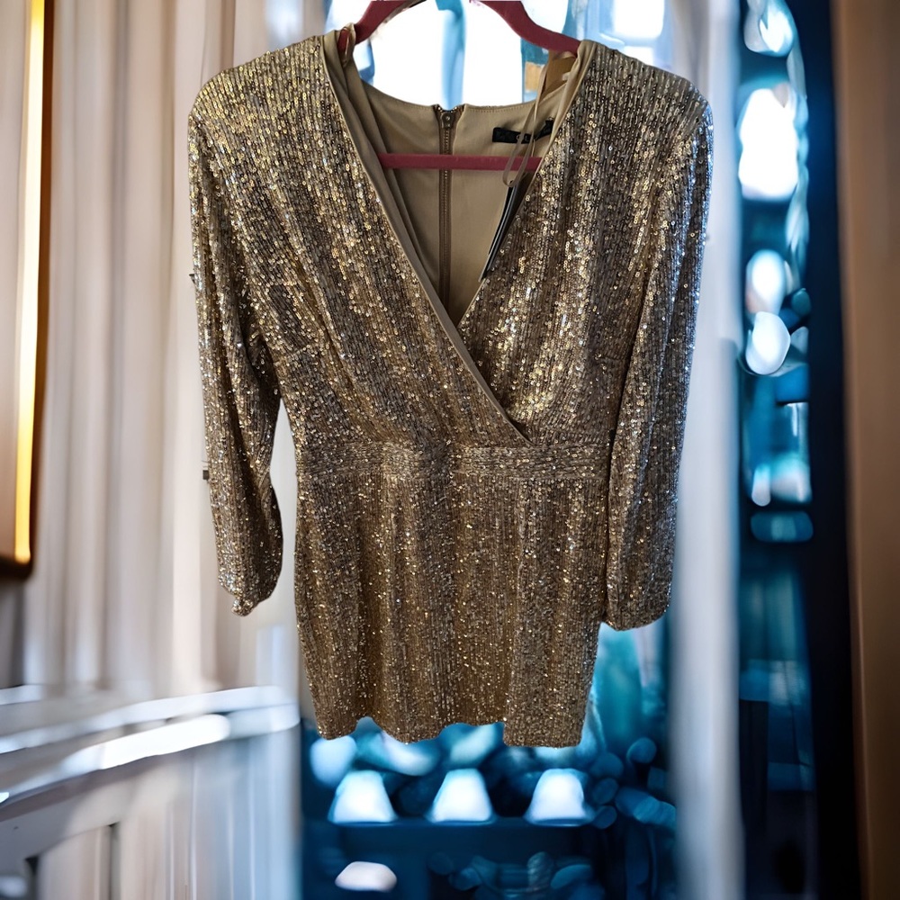 Gold sparkle, size 10, Quiz, from Macy’s. Great party dress!